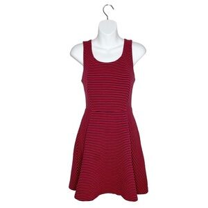 Express Knit Navy Blue & Red Striped Sleeveless Fit & Flare Dress